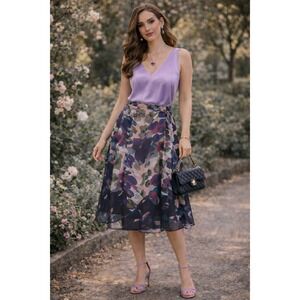 Boho Cottage Summer Wedding Coldwater Creek Purple Floral Mesh Midi 8 Skirt